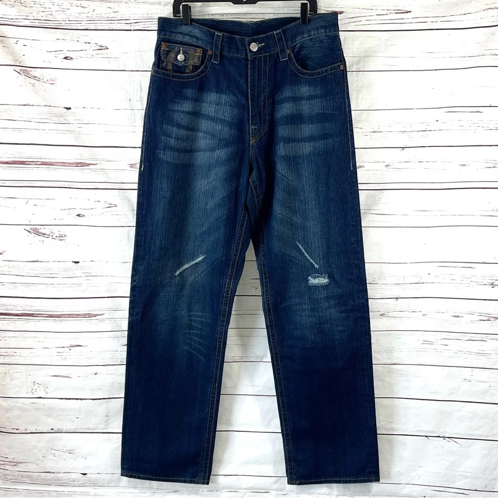 True‎ Religion Joey Jeans Men’s 38 Blue Relaxed Straight Leg Distressed Denim